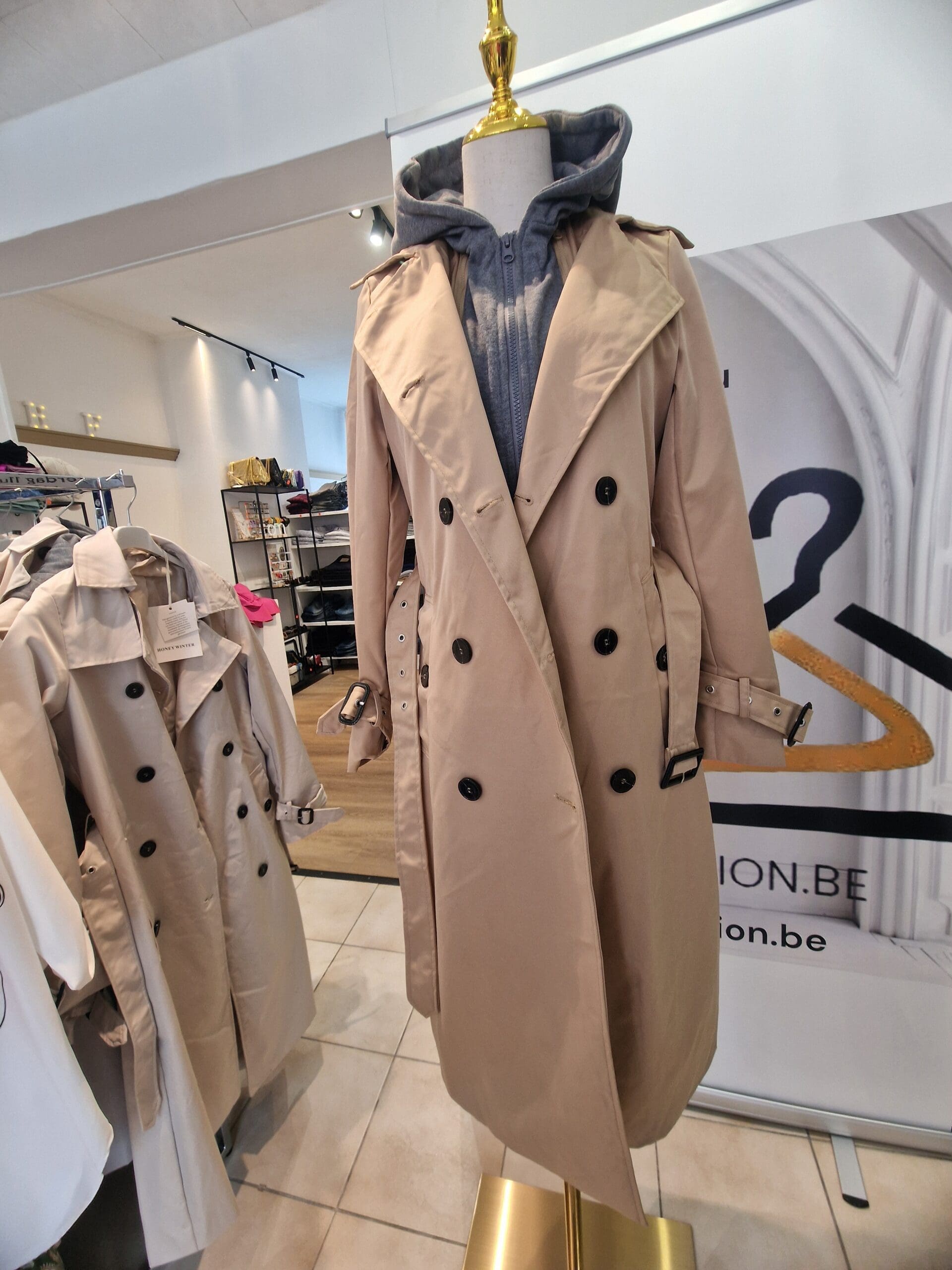 Dames lange jas -afneembare kap